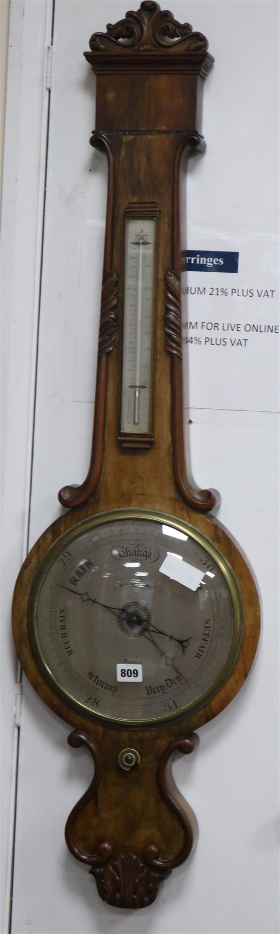 Dan Robinson, Bradford. A Victorian walnut wheel barometer W.32cm